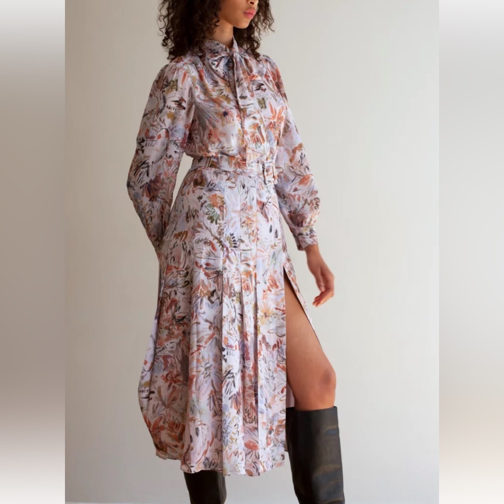 Never Worn! Aritzia Babaton Guell Pink & Brown Abstract Print Dress With Belt